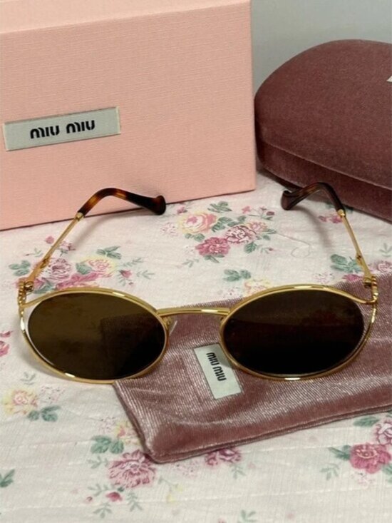 Miu Miu Accessories - Miu Miu Oval Gold Frame Sunglasses